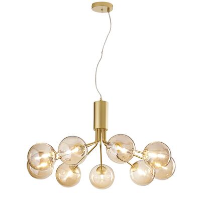 Lampadario moderno 9 sfere vetro ambra design rotondo 41876 COLORI E LUCI