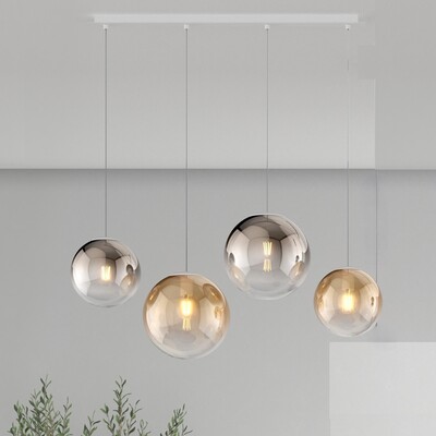 Lampadario con fili e 4 sfere sfere in vetro sfalsate 3 misure  42496