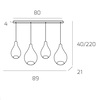 Immagine aggiuntiva di Lampadario a sospensione lineare combinazione di 4 vetri trasparenti e ambra 