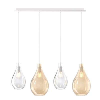Lampadario a sospensione lineare combinazione di 4 vetri trasparenti e ambra  41646