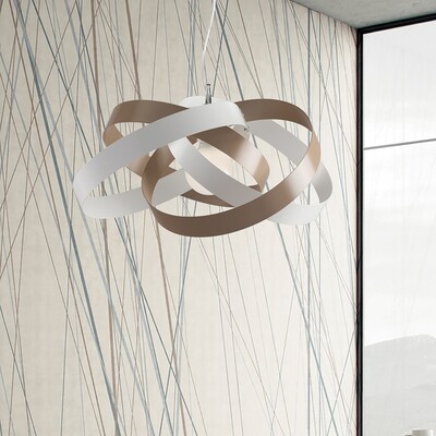 Lampadario a sospensione moderno tortora e bianco a fasce metalliche 40546 LUCI MODERNE