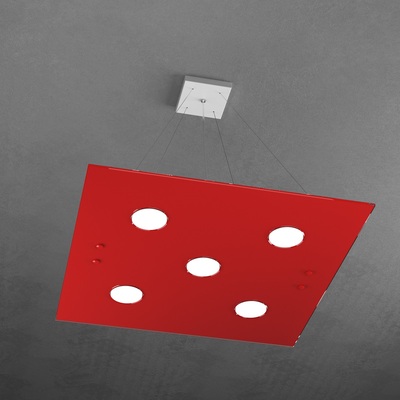 Lampadario a sospensione in vetro rosso quadrato 5 luci 1141/S5-RO PATH TOP LIGHT