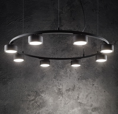 Lampadario nero design grande cerchio 76,5cm cilindretti 8 luci MINOR ROUND SP8 IDEAL LUX