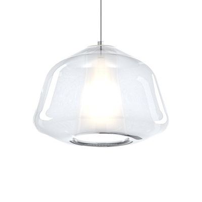 Lampadario piccolo vetro trasparente pi&ugrave; vetro bianco interno rosone cromato  43280