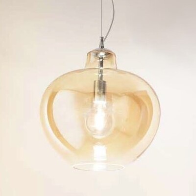 Lampadario moderno specchiato trasparenza sfumata ambra dettagli ottone brunito 6666-AM BOWL PERENZ