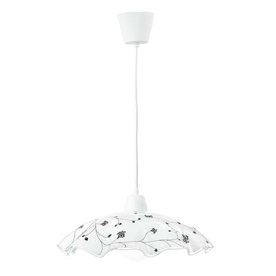 Lampadario semplice ondulato vetro bianco decoro fiorellini neri  42350