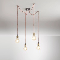Lampadario moderno vintage 4 luci a vista con cavi in tessuto marrone 39667 LUCI VINTAGE