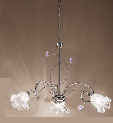 Lampadario cromato 3 luci fiorellini cristallo lilla BETTA/S3/AMET DUE P
