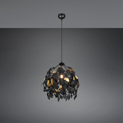 Piccolo lampadario a sospensione con cascata foglie nere con interno oro 41904 LEAVY LUCI MODERNE