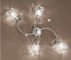 Plafoniera cromata 4 luci con fiori in cristallo e vetri semitrasparenti BETTA PL4 CRIST DUE P