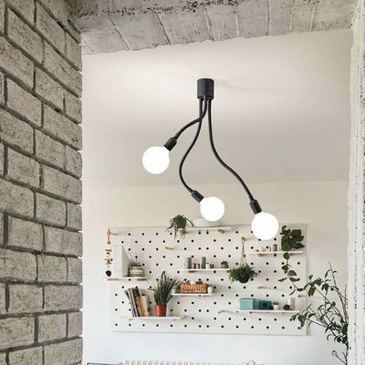 Applique plafoniera lampada 3 luci flessibili orientabili neri a vista  42843