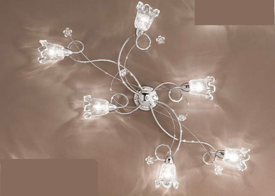 Lampadario a plafoniera parete o soffitto 6 luci cromo fiore in cristallo BETTA PL6 CRIST DUE P