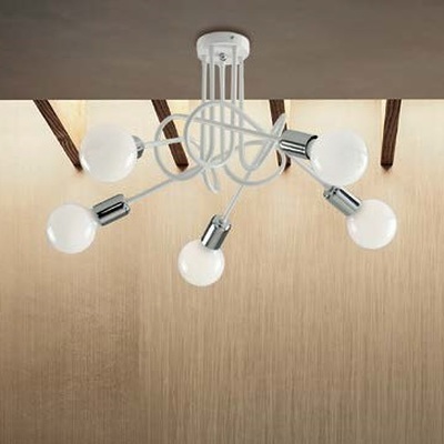 Plafoniera lampadario bianco moderno 5 luci a vista braccetti nodo bianco dettagli cromati  42381