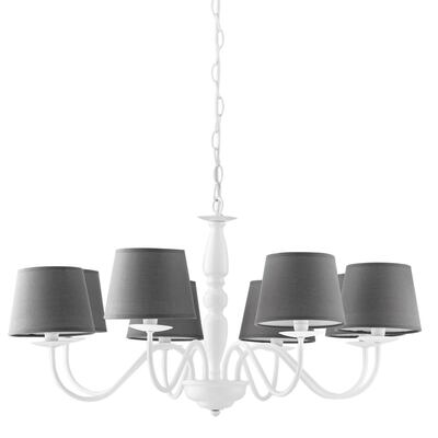 Lampadario grande romatico chic ampio 79cm 8 luci bianco e grigio  43856