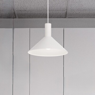 Lampadario a sospensione cono metallo bianco 28 cm moderno  45490