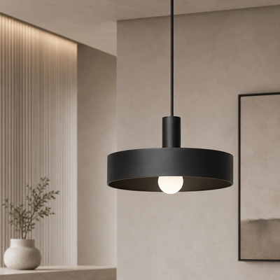 Lampadario a sospensione tamburo nero 30 cm moderno  45492