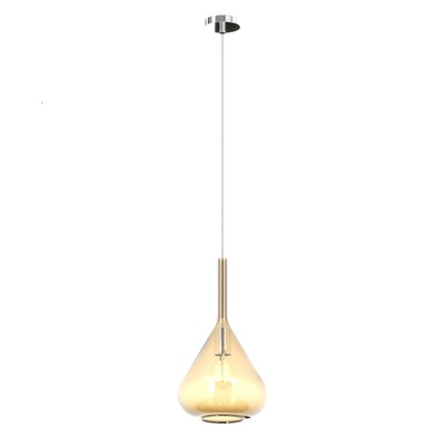 Sospensione moderna piccola E27 vetro ampolla ambra montatura cromata 1177CR/S1-AM KONA TOP LIGHT