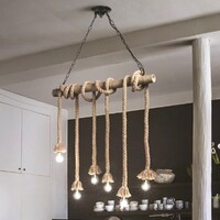 Lampadario rustico naturale corde di canapa arrotolate 6 luci a vista CANAPA SP6 IDEAL LUX