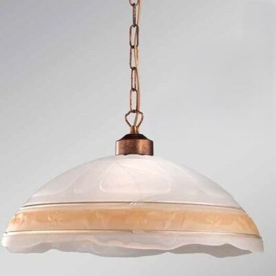 Lampadario classico piatto cucina 50cm con vetro decoro ambra  44852
