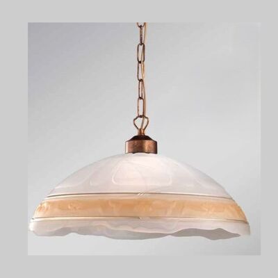 Lampadario piatto classico 40cm struttura bronzata bordo ondulato fascia ambra  44850