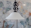 Lampadario sospensione a piatto vetro bianco decoro nero
