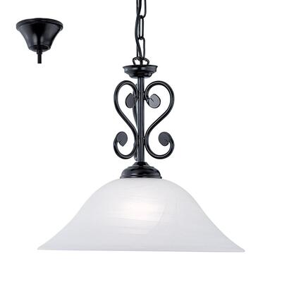 Lampadario 38cm vetro bianco decoro riccioli catena nera 91002 MURCIA EGLO