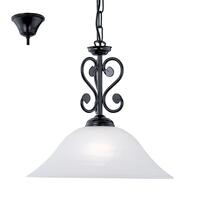 Lampadario 38cm vetro bianco decoro riccioli catena nera 91002 MURCIA EGLO