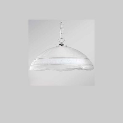 Lampadario piccolo con catena cromata e vetro bianco bordo ondulato LUCI