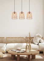 Lampadario a sospensione lineare 3 luci rattan intreccio tondo 41816 LOVIS LUCI MODERNE