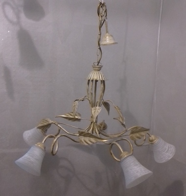 Lampadario 5 luci shabby foglie bianco anticato TOSCA/S5/BIA/BIA DUE P