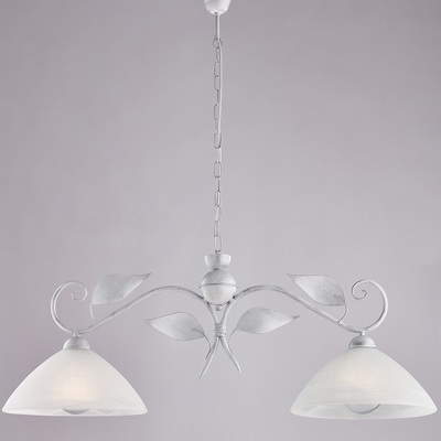 Lampadario bilanciere 2 luci classico moderno shabby montatura bianco argento foglie  42456
