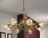 Lampadario scenografico 8 luci tralci oro gocce cristallo e ambra  45332