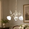 Ulteriore dettaglio di Lampadario 3 luci con campanule di vetro e foglie verde antico  45116