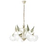 Lampadario country 5 luci in ferro bianco vissuto con vetri a campanula  45117