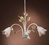 Lampadario in ferro bianco anticato vetro sfumato e fiorellini rosa foglie verdi 3 luci 37291