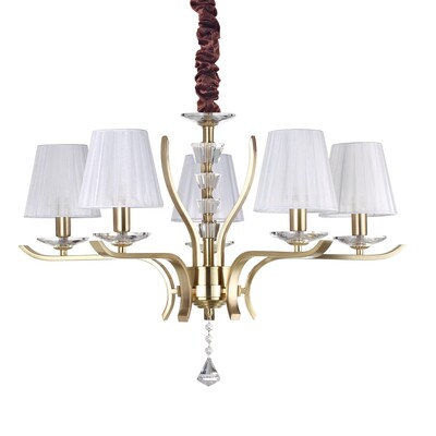 Lampadario a sospensione 5 bracci ottone satinato e organza plissettata PEGASO SP5 OTTONE IDEAL LUX