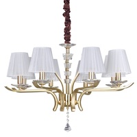 Lampadario 8 luci contemporaneo ottone satinato ed elegante organza plisse PEGASO SP8 OTTONE IDEAL L