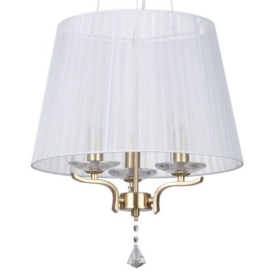 Lampadario trapezio organza sinuosa ottone satinato e gocce cristallo PEGASO SP3 OTTONE IDEAL LUX