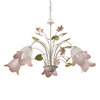 Seconda foto Lampadario 5 luci bianco anticato fiori rosa e foglioline verdi vetro sfumato