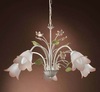 Terza foto Lampadario 5 luci bianco anticato fiori rosa e foglioline verdi vetro sfumato