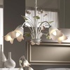 Lampadario 5 luci bianco anticato fiori rosa e foglioline verdi vetro sfumato 41216 LUCI MODERNE