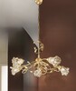 Lampada 5 luci oro francese fiori in vetro ambra ondulato  34764
