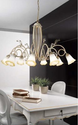 Lampadario finitura chiara effetto vissuto 8 luci bianco anticato oro  44997