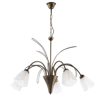 Lampadario 5 luci montatura marrone vetro squadrato bianco alabastro 41274 LUCI MODERNE