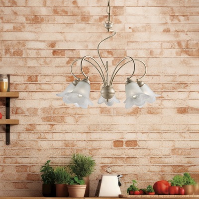 Lampadario 5 luci in stile classico avorio finitura oro anticato e vetro floreale ALICE LUCI E COLOR