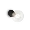 Particolare di Applique in ceramica geometria conica nera lampadina a vista inclinata verso il basso