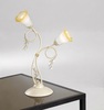 Lampada tavolo arredo 2 steli curvati bianco antichizzato e dettagli oro  44989