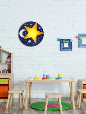 Plafoniera bimbo luna stelle 32cm base blu con intagli 15737D LUCI BAMBINI