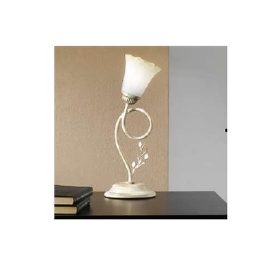 Abatjour comodino shabby avorio antichizzata oro vetro bordo ambra  44988