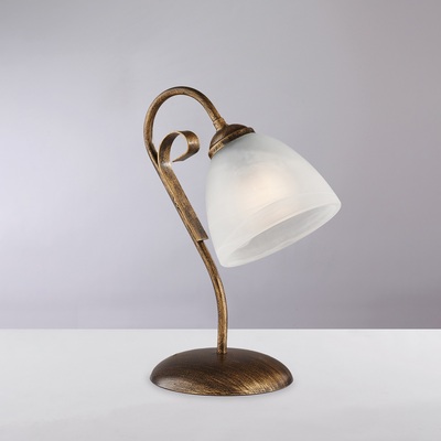 Lampada comodino 1 luce classica fascia ricciolo bronzato vetro bianco  42444